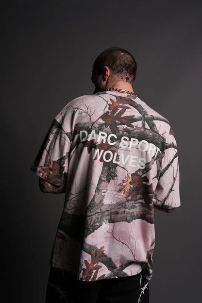 DARC SPORT WOLVES “PREMIUM” OVERSIZED TEE IN BROWN/LIGHT MAUVE WOODLAND CAMO