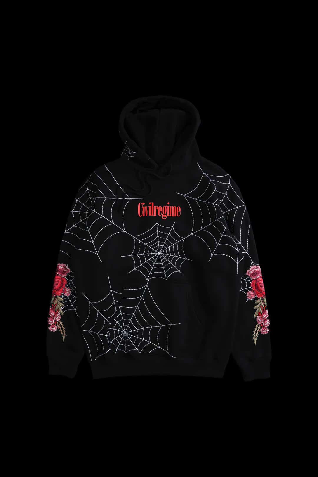 SPIDER WEBS (RED) HOODIE IN BLACK