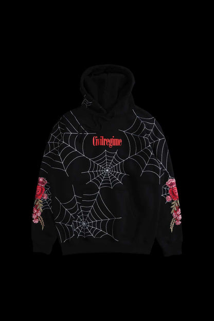SPIDER WEBS (RED) HOODIE IN BLACK