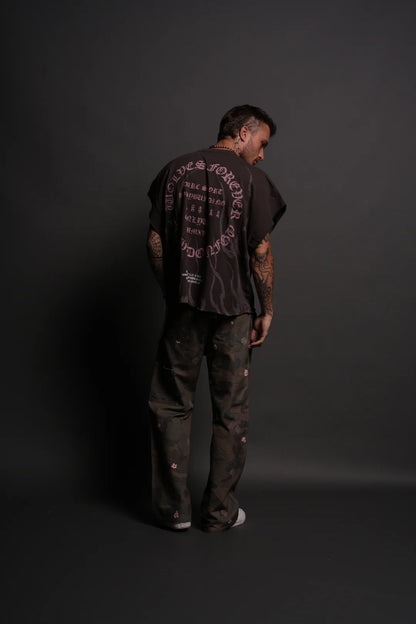 WARRIOR'S FIRE GRUNGE CUT-OFF TEE IN DARC BROWN