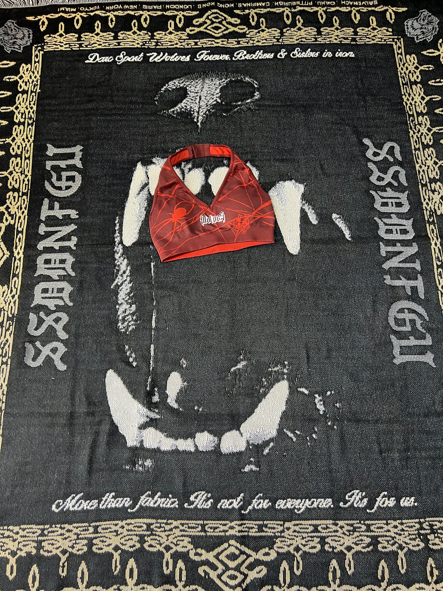 HER DARCNESS “EVERSON SEAMLESS” HALTER BRA IN ROMAN RED SPIDER WEB