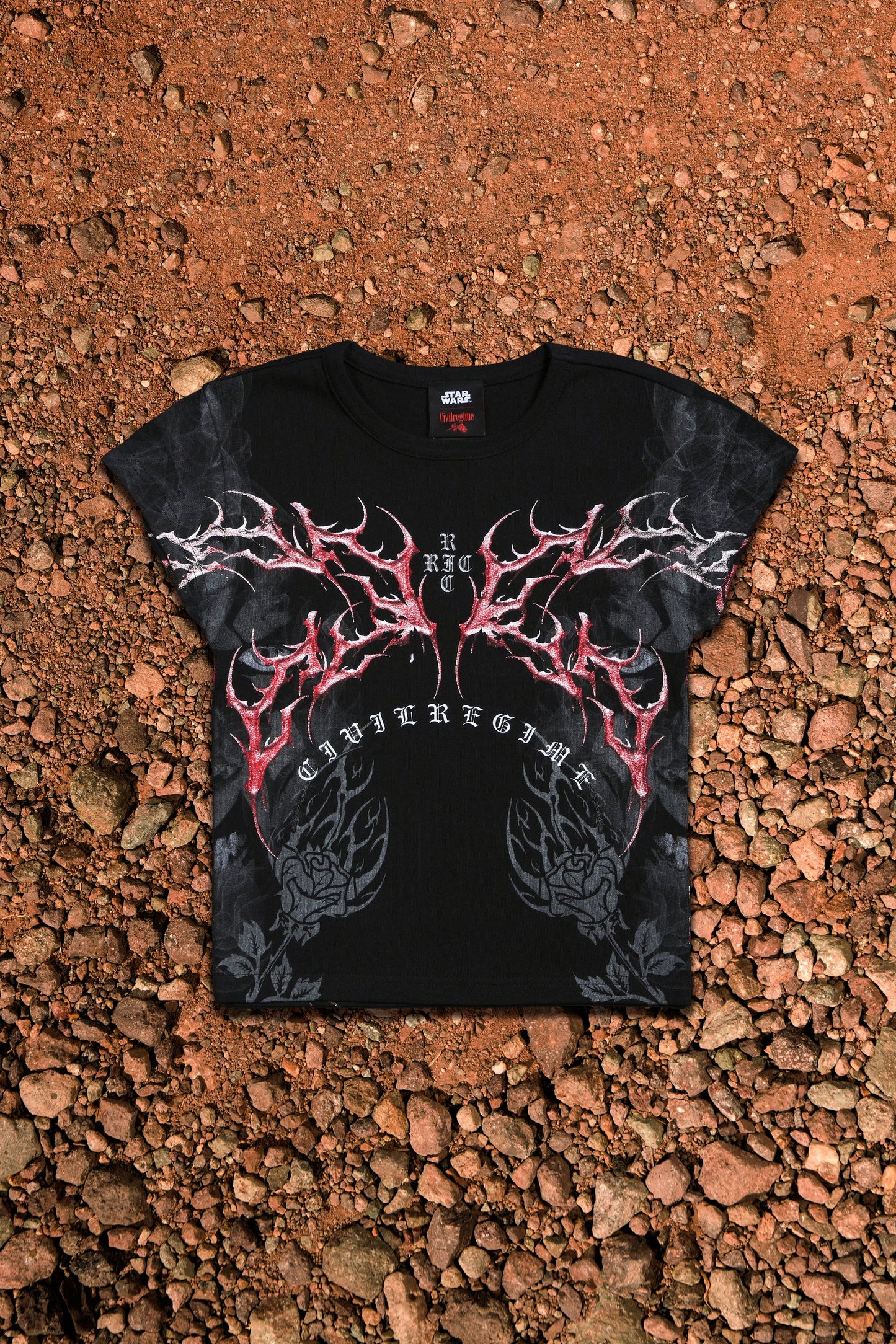 Scarlet Vengeance Baby Tee in Black
