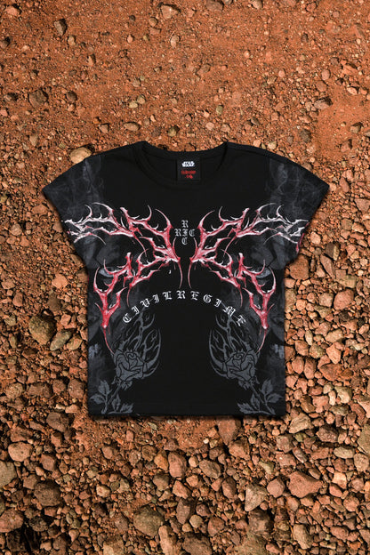 Scarlet Vengeance Baby Tee in Black
