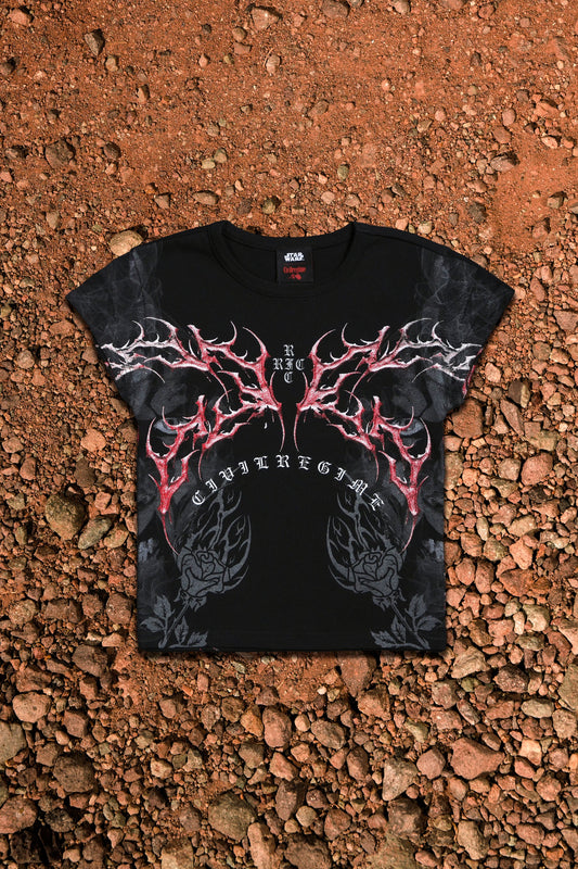 Scarlet Vengeance Baby Tee in Black