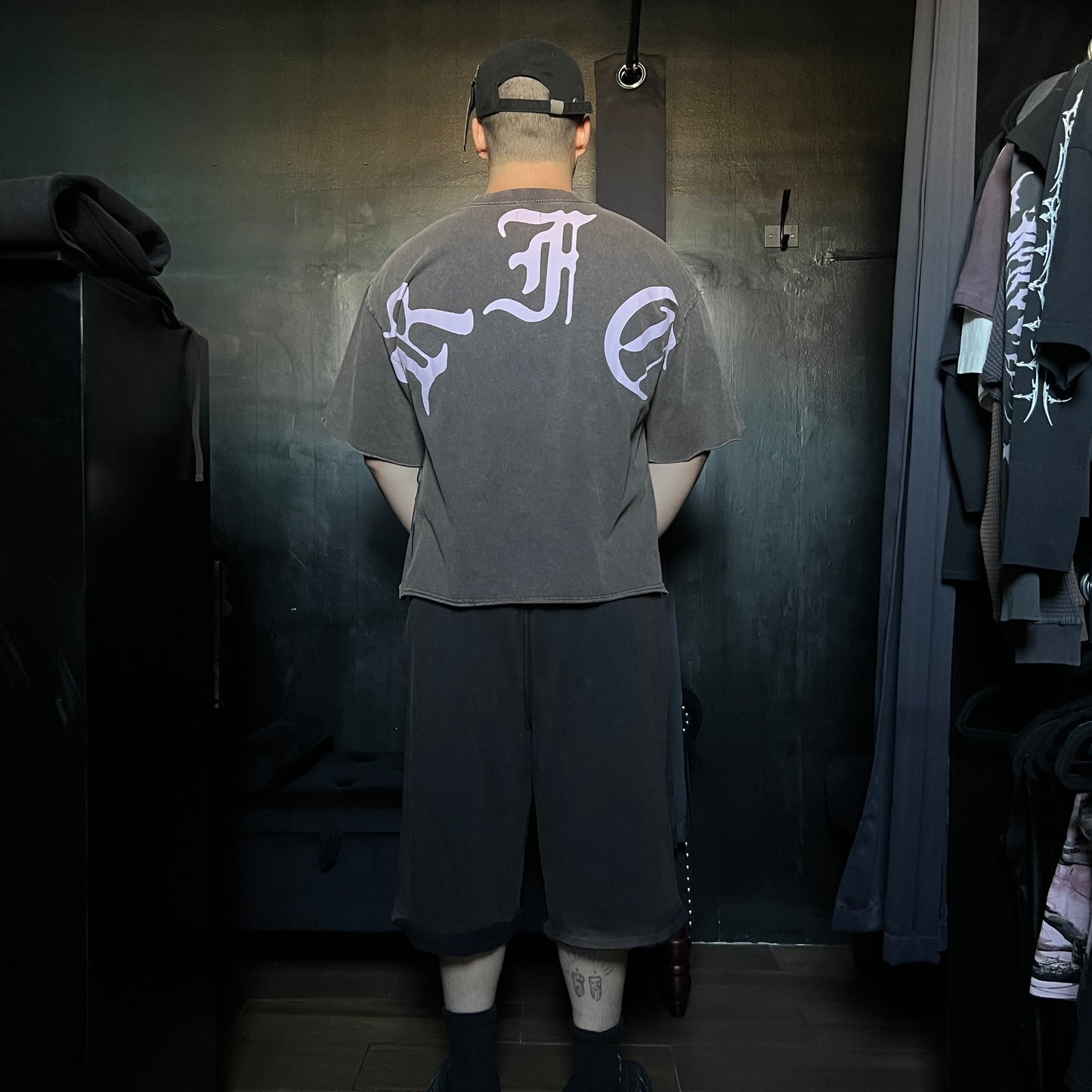 CONCRETE SIN FLEECE JORTS IN SUN WASH VINTAGE BLACK