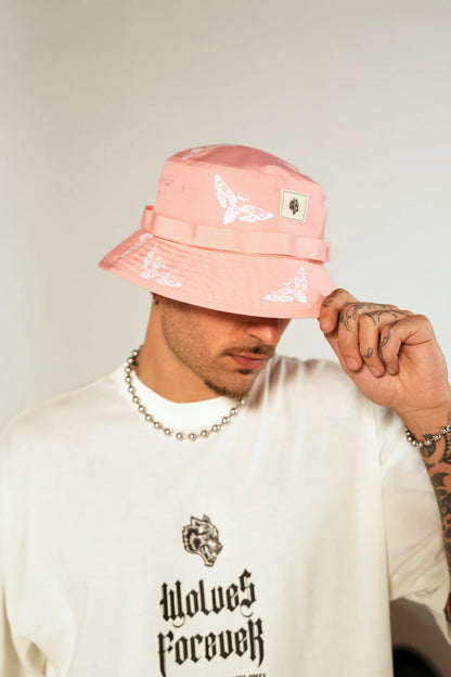 DEATH MOTH BOONIE BUCKET HAT IN CHERRY BLOSSOM