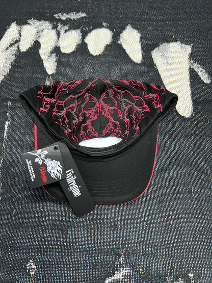 HOLLOW VEINS 5 PANEL STRAPBACK HAT IN BLACK/CHERRY RED
