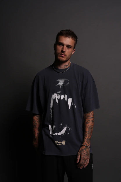 BLOOD THIRSTY KANJI "PREMIUM" OVERSIZED TEE IN MIDNIGHT BLUE
