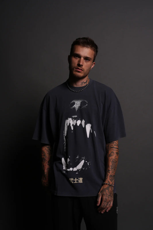 BLOOD THIRSTY KANJI "PREMIUM" OVERSIZED TEE IN MIDNIGHT BLUE