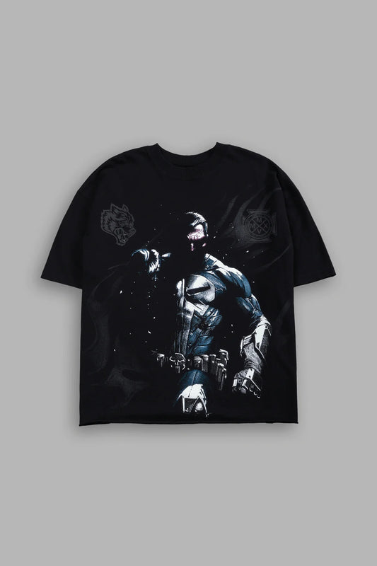 PUNISHER GRUNGE MID LENGTH RAW HEM TEE IN BLACK