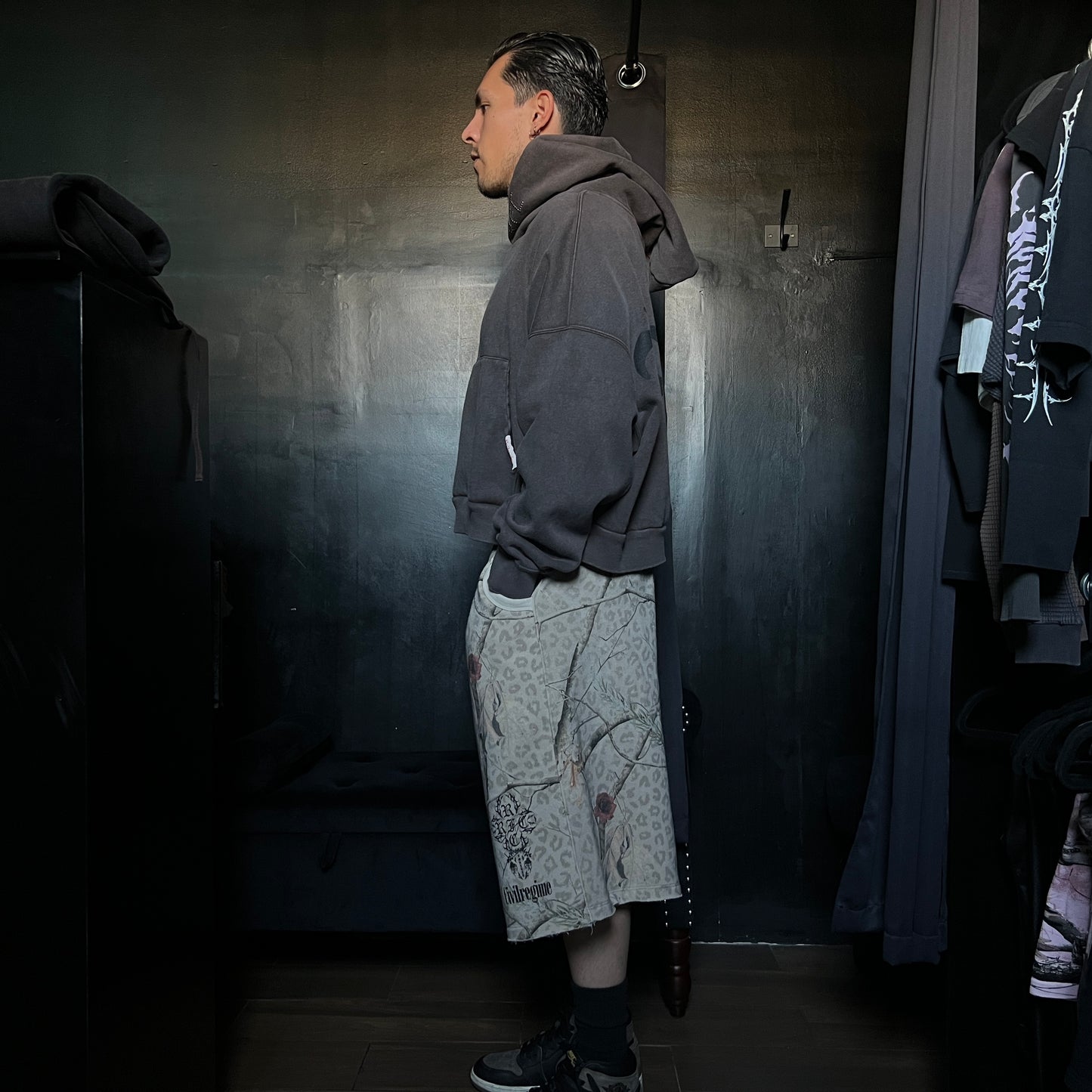 CONCRETE SIN FLEECE JORTS IN SUN WASH REAL LEOPARD CAMO