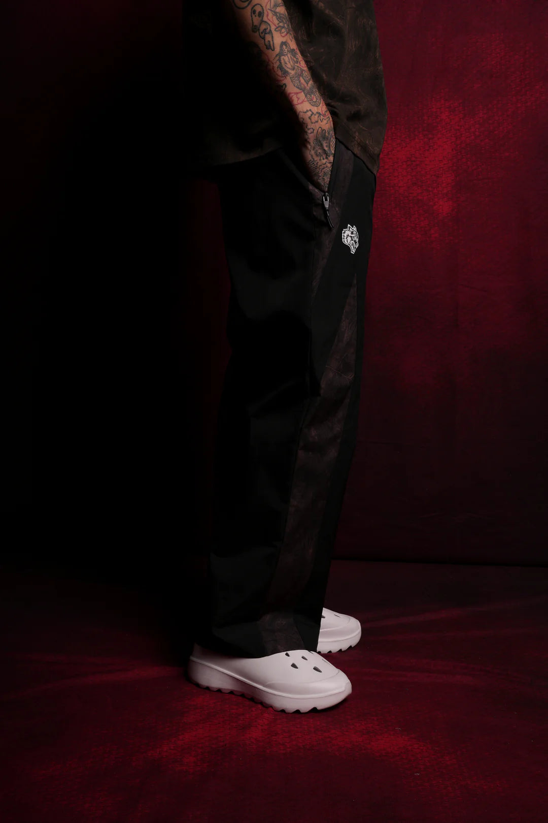 DUAL BROLIC UNISEX TRACK PANTS IN BLACK DRIFTWOOD FOREST CAMO