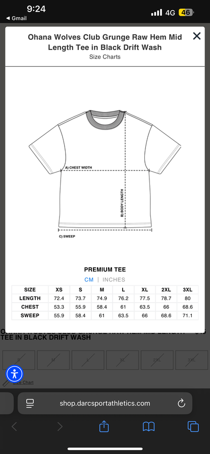 OHANA WOLVES CLUB GRUNGE RAW HEM MID LENGTH TEE IN BLACK DRIFT WASH