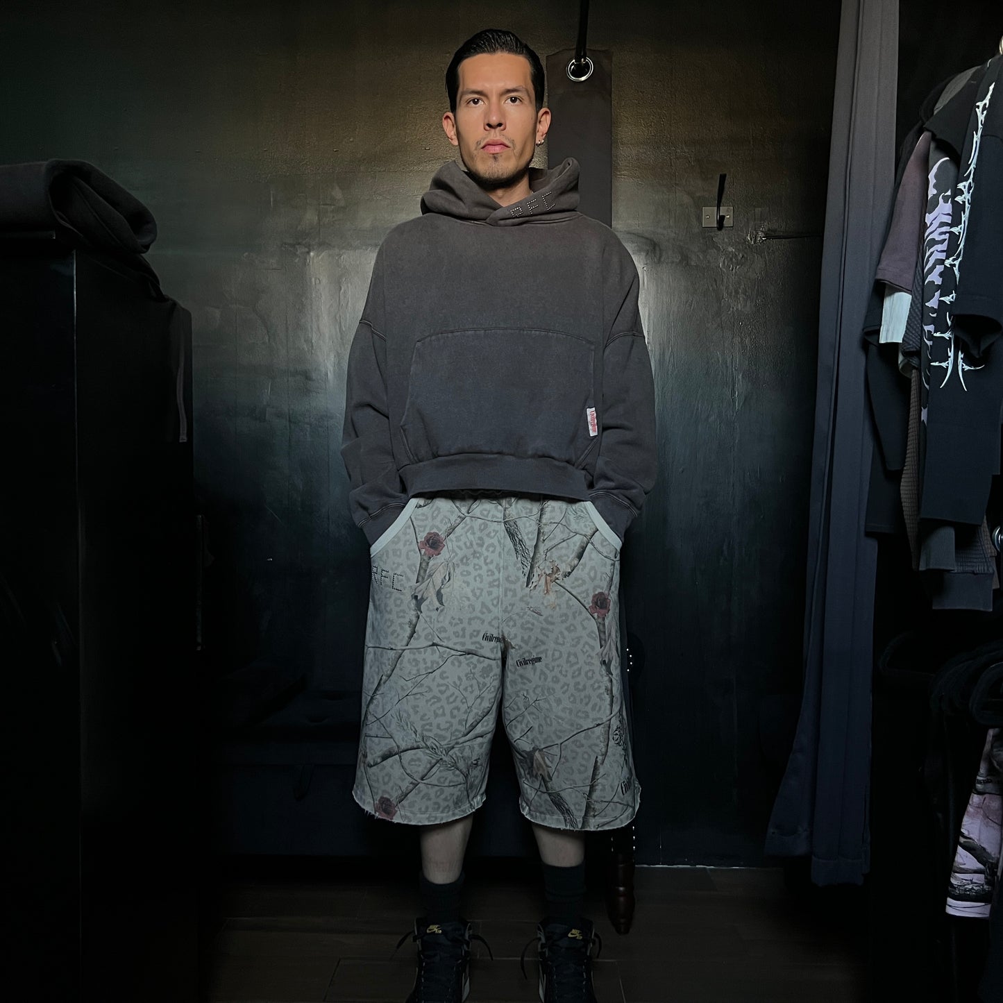 CONCRETE SIN FLEECE JORTS IN SUN WASH REAL LEOPARD CAMO