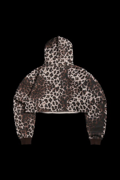 SHIMMERING RFC CROPPED SNAP HOODIE IN LEOPARD