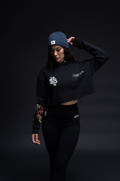 THE FIRE WITHIN "VINTAGE PIERCE" (CROPPED) HOODIE IN BLACK