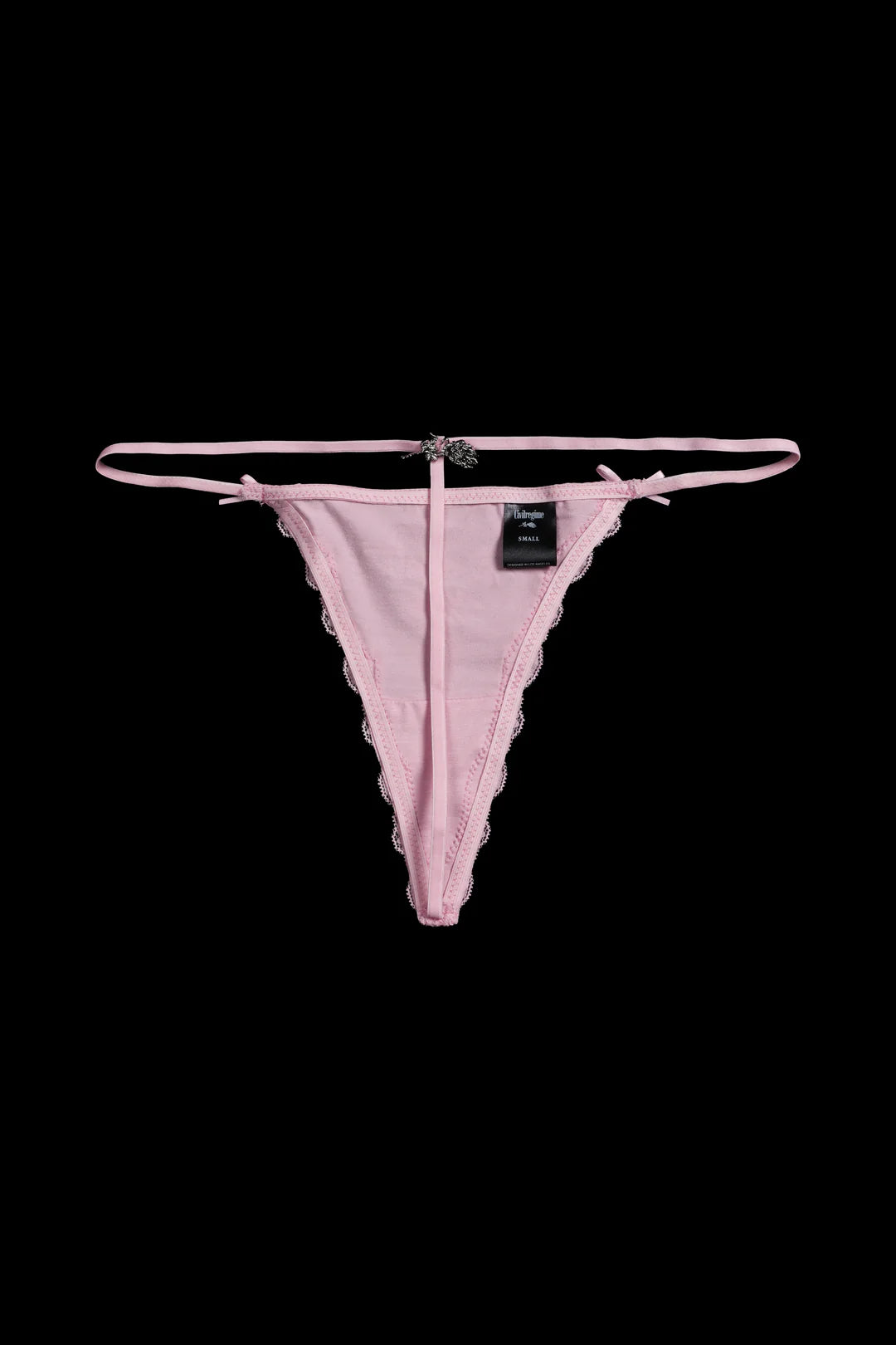 TREAT ME CHARMED THONG SET IN BLACK AND PINK