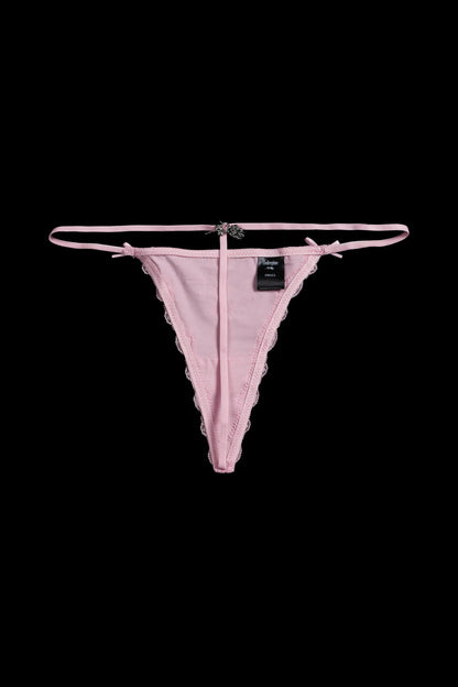 TREAT ME CHARMED THONG SET IN BLACK AND PINK