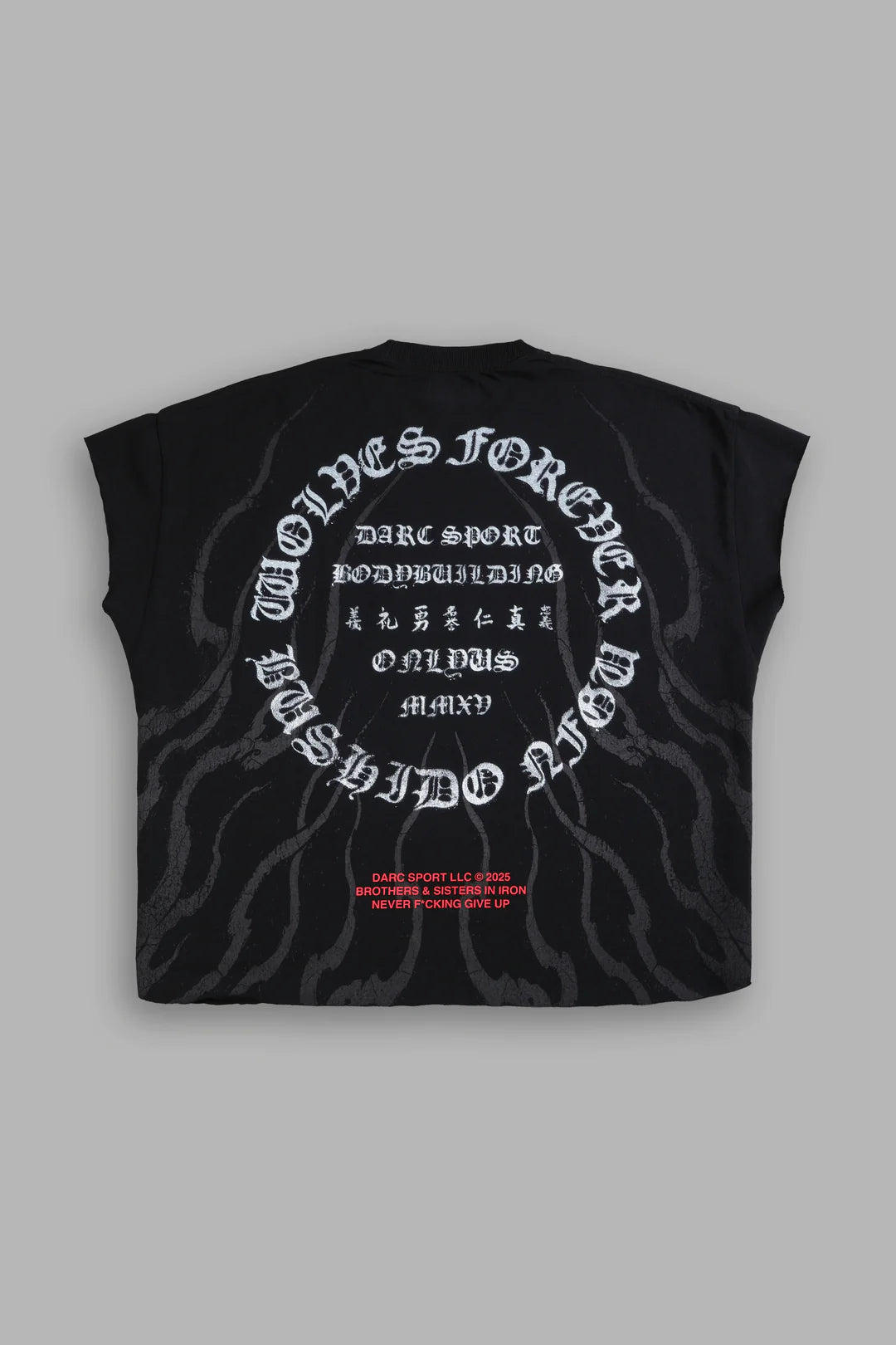 WARRIOR'S FIRE GRUNGE CUT-OFF TEE IN BLACK