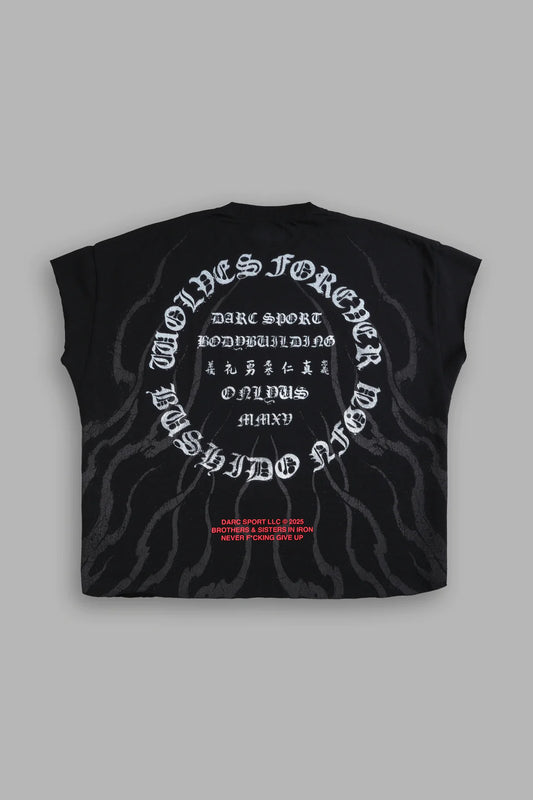 WARRIOR'S FIRE GRUNGE CUT-OFF TEE IN BLACK