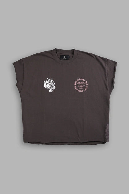 WARRIOR'S FIRE GRUNGE CUT-OFF TEE IN DARC BROWN