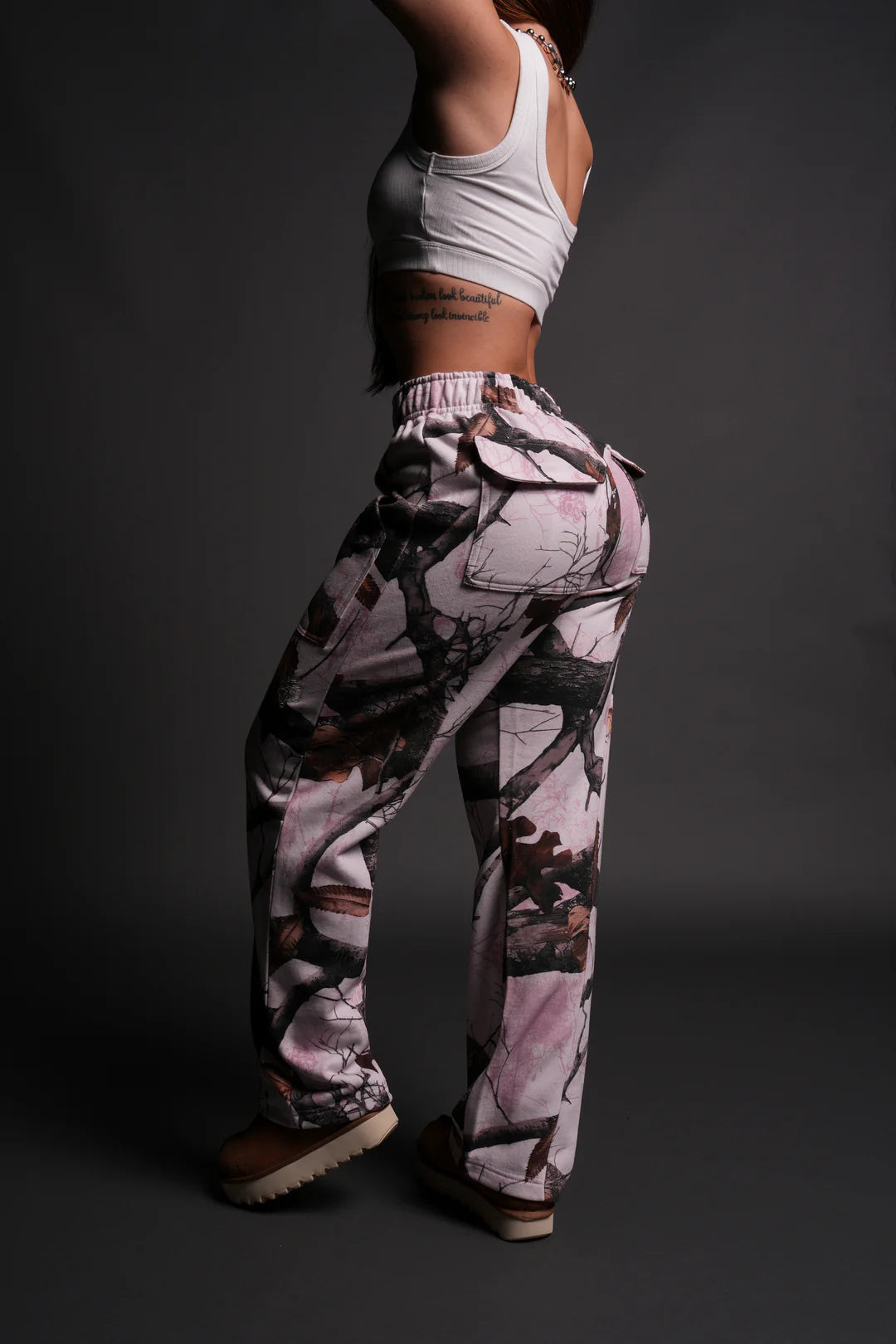 DUAL SHE WRATH SWEATS IN BROWN/LIGHT MAUVE WOODLAND CAMO