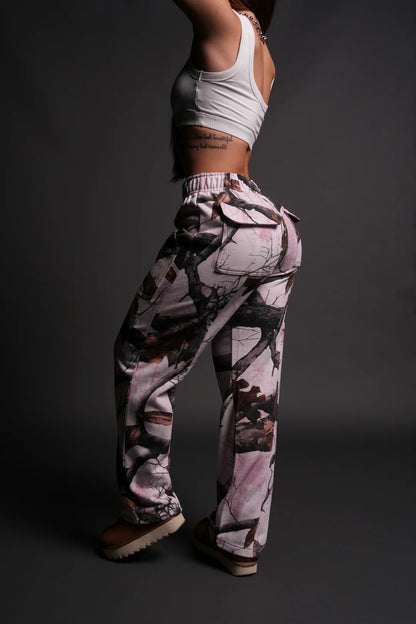 DUAL SHE WRATH SWEATS IN BROWN/LIGHT MAUVE WOODLAND CAMO
