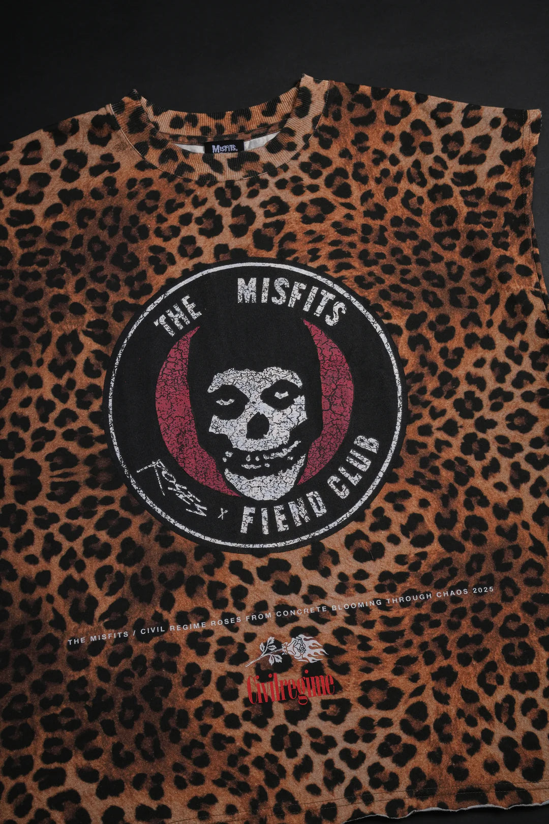 ROSES FIEND CLUB 199X RAW HEM CUT OFF TEE IN LEOPARD