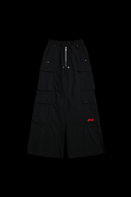 BURNING ROSE ULTRA WIDE LEG PANTS IN BLACK