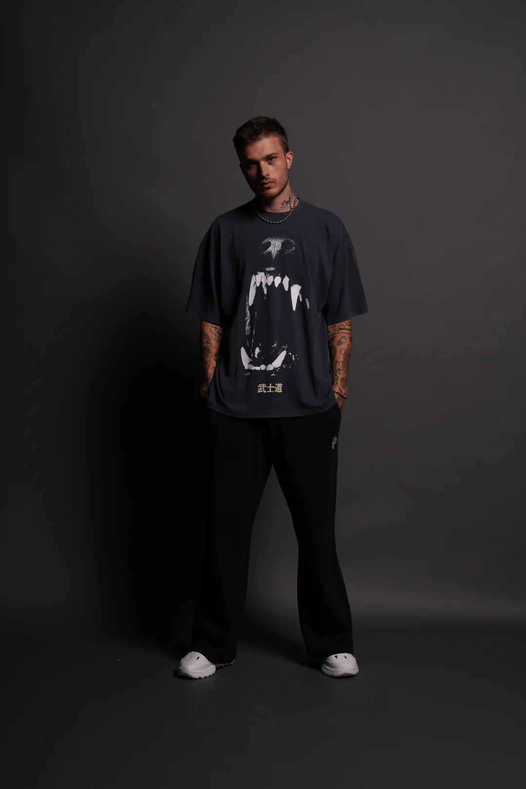BLOOD THIRSTY KANJI "PREMIUM" OVERSIZED TEE IN MIDNIGHT BLUE