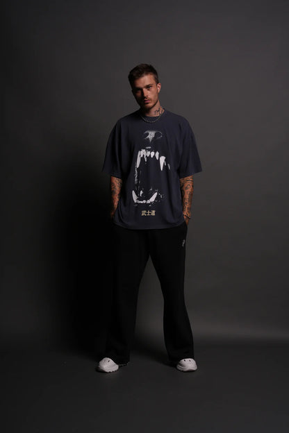 BLOOD THIRSTY KANJI "PREMIUM" OVERSIZED TEE IN MIDNIGHT BLUE