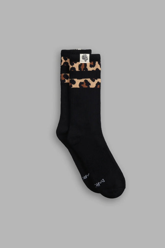 2 STRIPE WOLF PATCH CLASSIC SOCKS IN BLACK/CLAY LEOPARD