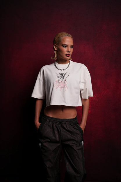 VIKING CHERUB “GRUNGE” OVERSIZED (CROPPED) TEE IN CREAM
