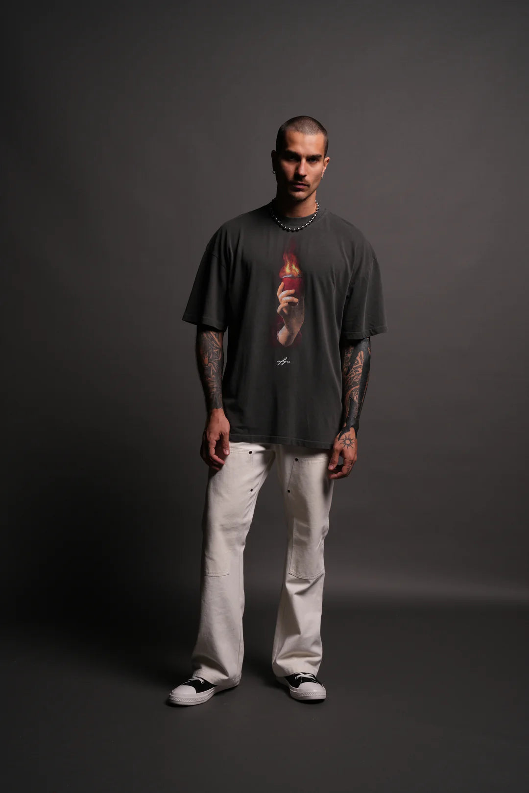 CORAZON SAGRADO "PREMIUM" OVERSIZED TEE IN WOLF GRAY