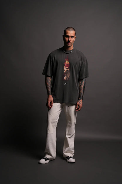 CORAZON SAGRADO "PREMIUM" OVERSIZED TEE IN WOLF GRAY