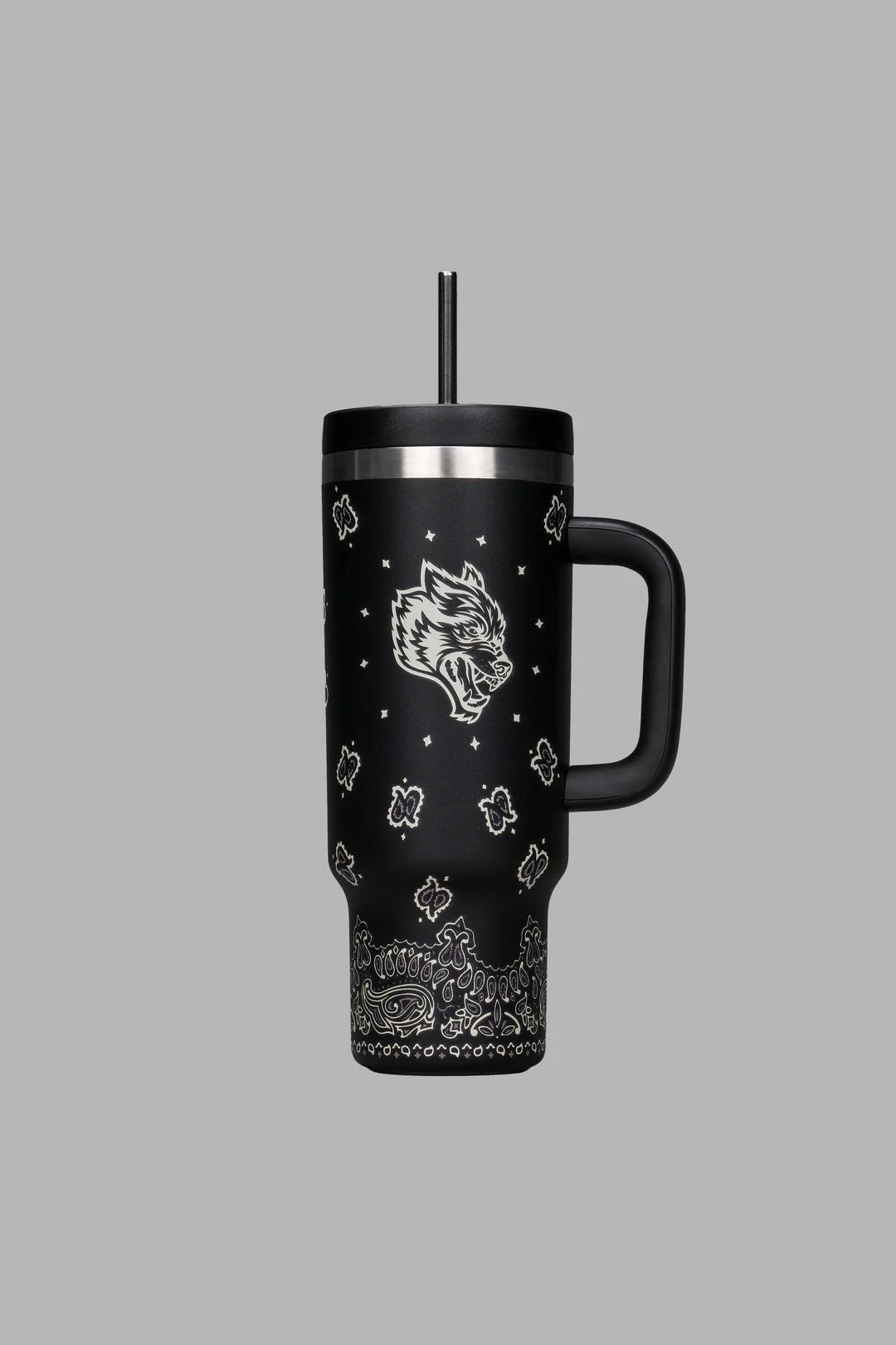 WESTERN WOLF TRAVEL TUMBLER IN BLACK