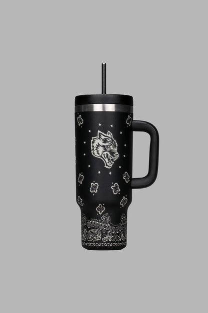 WESTERN WOLF TRAVEL TUMBLER IN BLACK