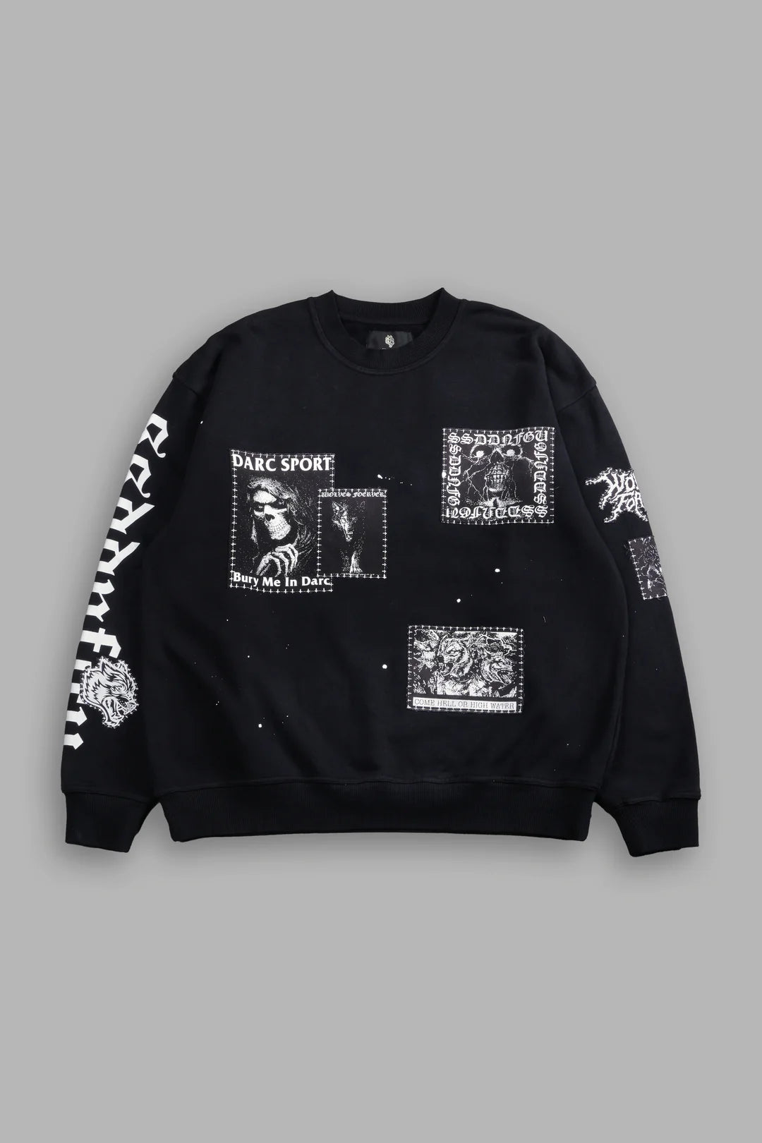 STITCHED IN LONDON UNISEX CREWNECK IN BLACK VANDAL WASH