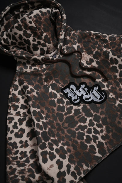 SHIMMERING RFC CROPPED SNAP HOODIE IN LEOPARD