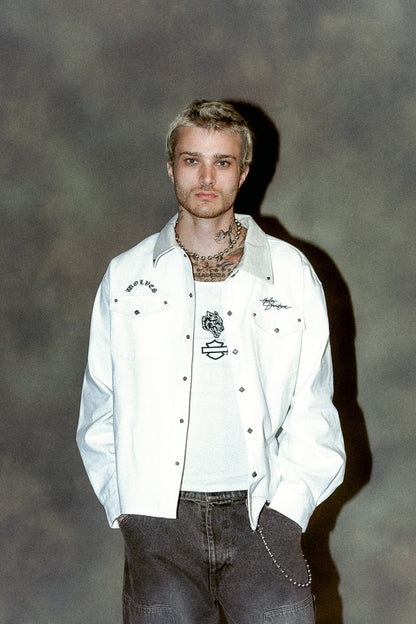 Harley Wolves Winslow Shirt Jacket in Cream