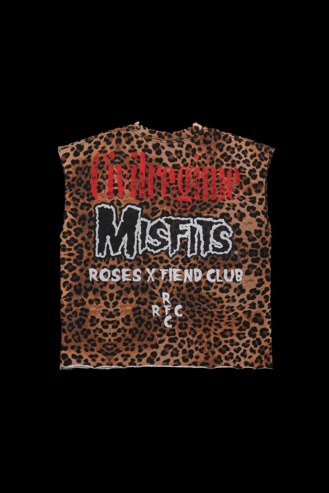 ROSES FIEND CLUB 199X RAW HEM CUT OFF TEE IN LEOPARD