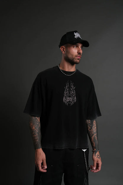 FINITE FLAME PREMIUM RAW HEM "BOX CUT" UNISEX TEE IN BLACK