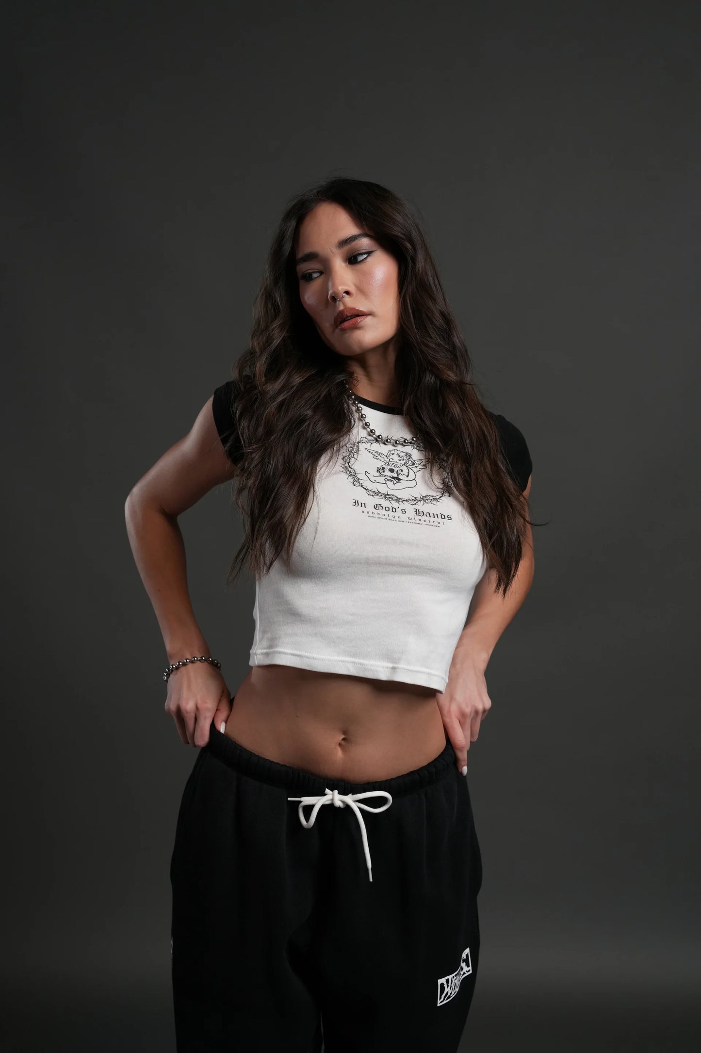 CHERUB'S OATH LINA RAGLAN "BABY" TEE IN WHITE/BLACK