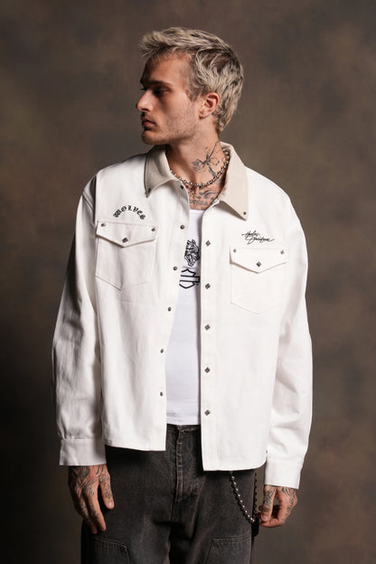 Harley Wolves Winslow Shirt Jacket in Cream