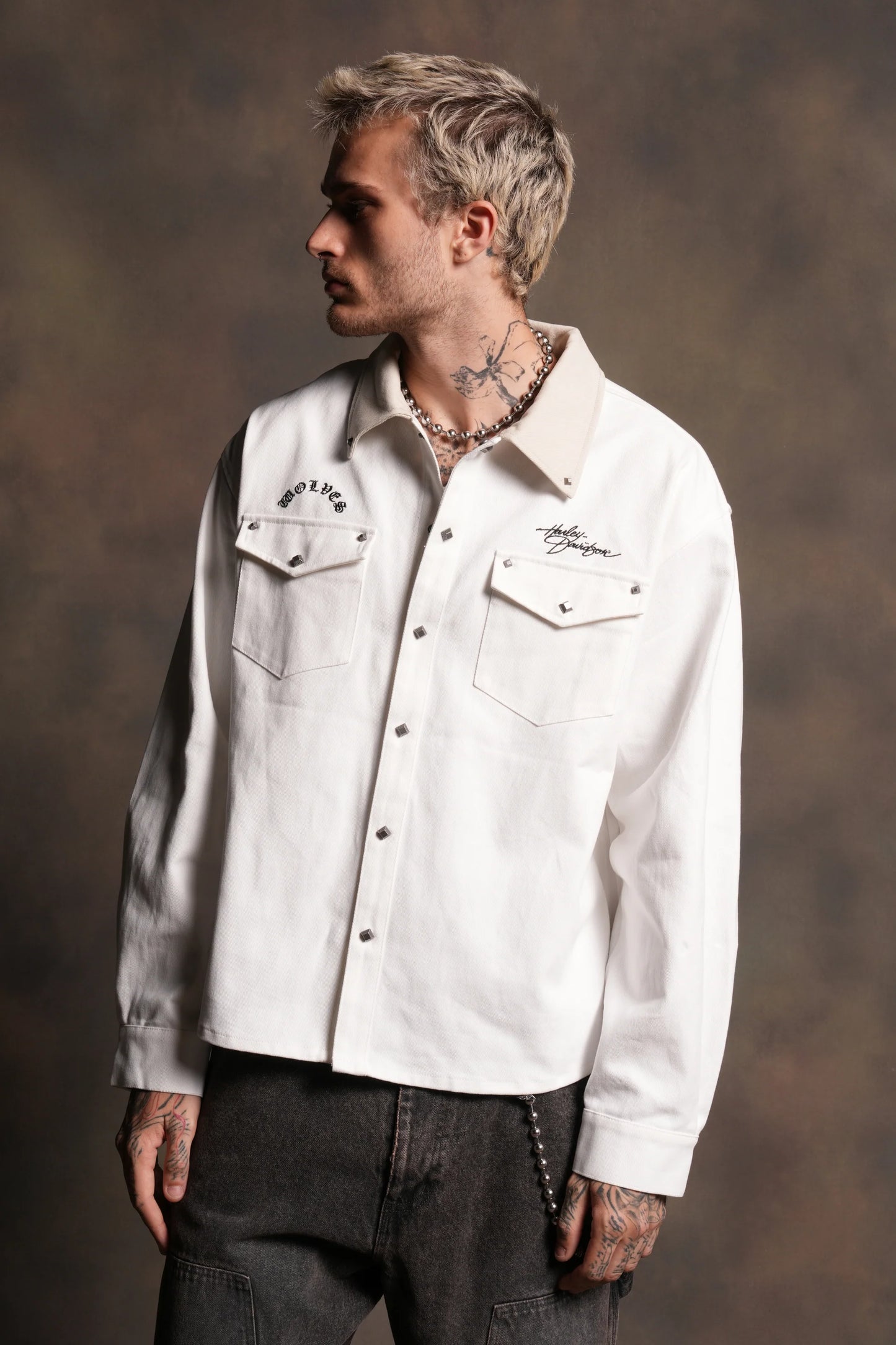 Harley Wolves Winslow Shirt Jacket in Cream