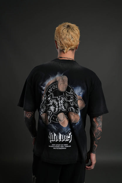 In God's Hands "Premium" Oversized Tee in Black Drift Wash