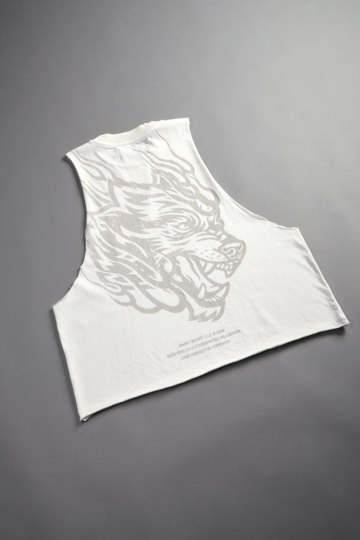 Okami Inferno Grunge Raw Hem Box Cut Tommy Muscle Tee in Cream