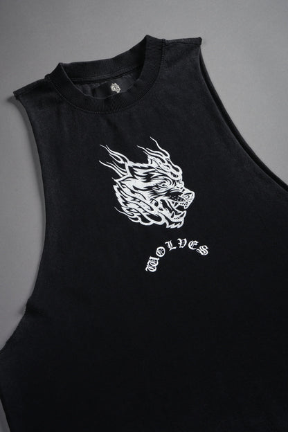 Okami Inferno Grunge Raw Hem Box Cut Tommy Muscle Tee in Black