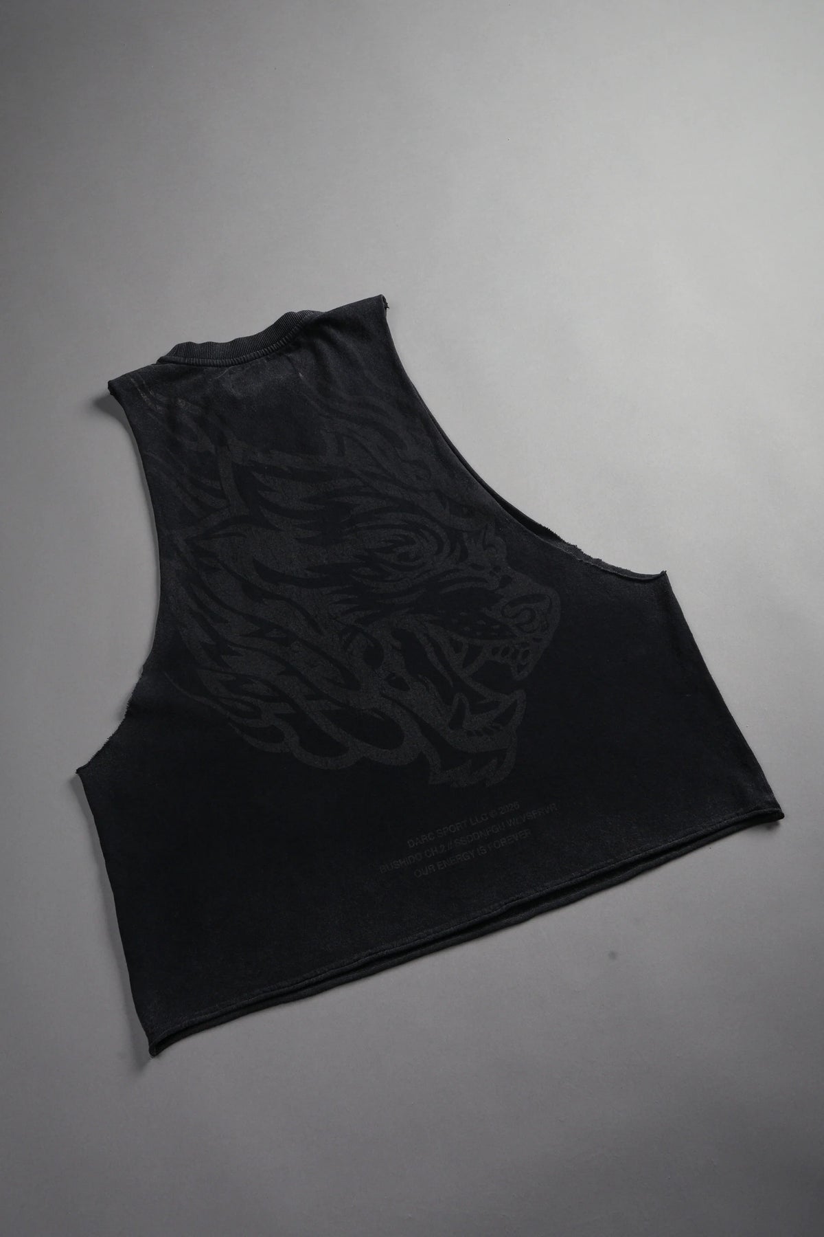 Okami Inferno Grunge Raw Hem Box Cut Tommy Muscle Tee in Black