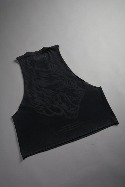 Okami Inferno Grunge Raw Hem Box Cut Tommy Muscle Tee in Black